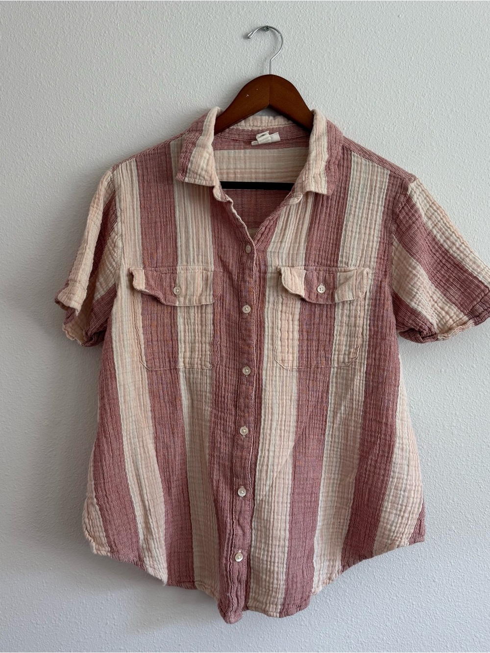 a.n.a Striped Button-Down Shirt in Dusty Rose and Cream